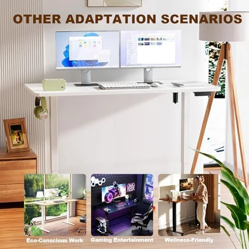Veken 55 Inch Large Electric Standing Desk - Sit to Stand Up, Heights Adjustable, Work Home Office Computer Table for Study, Walking Pad, Writing, and