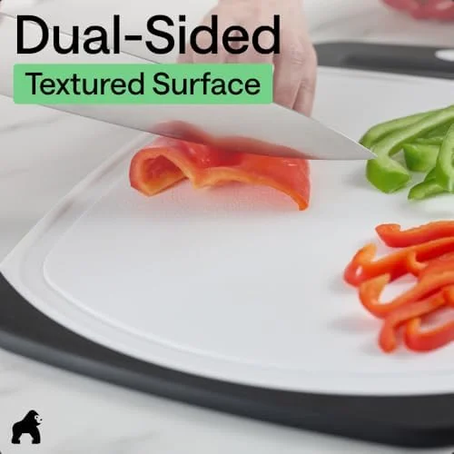 GORILLA GRIP BPA-Free Reversible Kitchen Cutting Board Set of 3, US Designed, Nonporous, Juice Grooves Catch Liquid, Slip Resistant Border