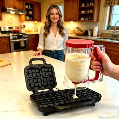 BBSTARZ Pancake Batter Dispenser – 4-Cup Batter Dispenser with Squeeze Handle & Measuring Marks for Pancakes, Waffles, Muffins, Crepes & Cupcakes –