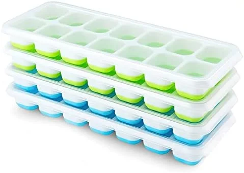 Ice Cube Trays 4 Pack, Airabc Silicone with Removable Lid, Easy-Release Flexible 14-cube Trays, LFGB Certified and BPA Free, Stackable Covers for