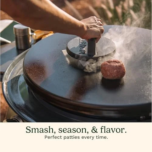 Cuisinart 6.5" Cast Iron Smashed Burger Press - Round Flat Edge Grill Press for Crispy Smash Burgers, Burger Tool for Grill and Griddle Accessories