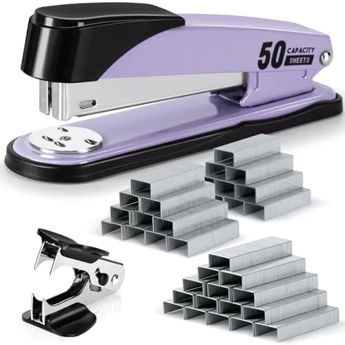 Deli Stapler Heavy Duty - Full Strip Staplers for Desk with 2000 Staples and Staple Remover, 50 Sheet Capacity, No Jam, Non-Slip Office Stapler with