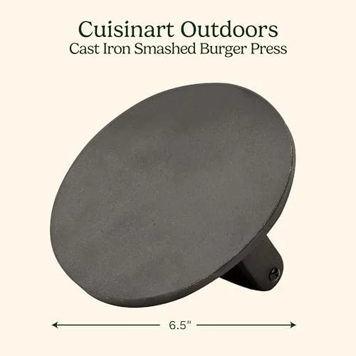 Cuisinart 6.5" Cast Iron Smashed Burger Press - Round Flat Edge Grill Press for Crispy Smash Burgers, Burger Tool for Grill and Griddle Accessories
