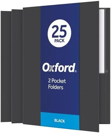 Oxford Twin-Pocket Folders - Textured Paper, Letter Size, Black, Holds 100 Sheets, Box of 25 (57506EE), 8-1/2 x 11