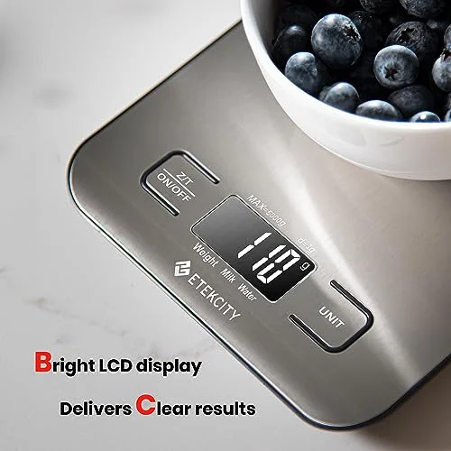 Etekcity Food Kitchen Scale - Digital Grams and Ounces for Weight Loss, Baking, Cooking, Keto and Meal Prep, LCD Display, Medium, 304 Stainless Steel
