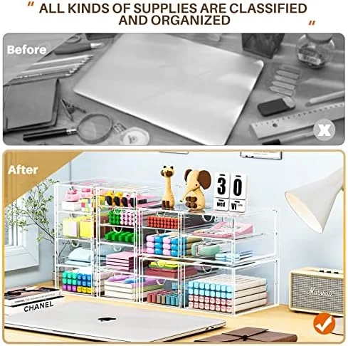 caktraie Makeup Organizer Storage With 16 Drawers, 4 Pcs Desktop Office Supplies, Desk Organizers, Clear Accessories, Dustproof Storage Drawer and