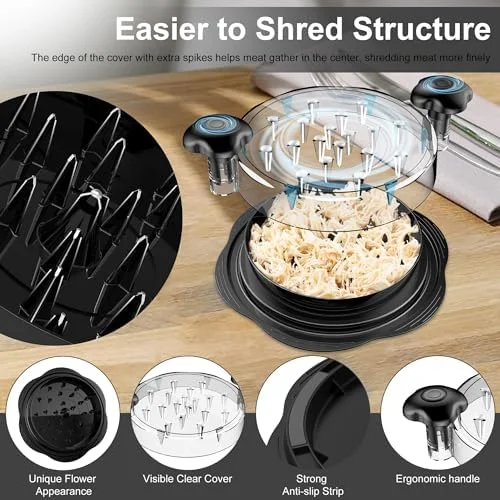 SURETIVIAN Chicken Shredder Tool Twist Large Chicken Breast Shredder with Brush&Fork - Visible Meat Shredder Machine, Strong Anti-Slip Strip