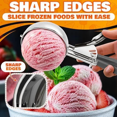 4 oz Large Ice Cream Scoop with Trigger Release #8 - Stainless Steel Cookie Scoop for Baking - Ice Cream & Cookie Dough, Comfort Grip Handle, Easy