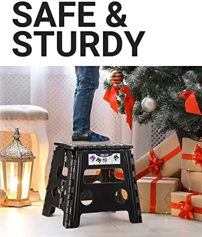 Delxo Folding Step Stool, 13 inch Non-Slip Foldable Stools Up to 300 LBS, Step Stool with Handle, Lightweight for Kitchen, Bathroom, Bedroom, Garden