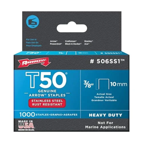 Arrow Fastener 506SS1 Heavy Duty T50 Stainless Steel Staples for Upholstery, Construction, Furniture, Crafts, 3/8-Inch Leg 3/8-Inch Crown Size
