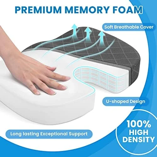 TushGuard Seat Cushion - Memory Foam Cushion for Office Chair, Car Seat, Airplane, Bleacher - Sciatica & Hip & Coccyx Pain Relief Desk Chair Cushion