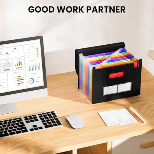 Sooez Accordion File Organizer - 13 Pockets Expanding File Folder, Portable Monthly Paper Bill Tax Receipt Organizer, Letter A4 Size Document Holder