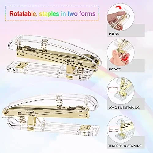 EOOUT Gold Office Supplies Set Desk Accessories - Acrylic Stapler Set Staple Remover, Phone Holder, Tape Holder, Pen Holder, 2 Ballpoint Pen, Scissor