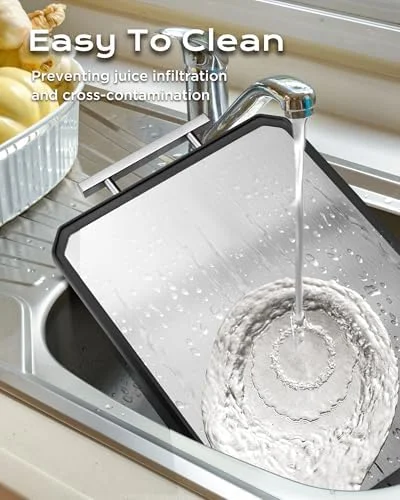 SNOWCLAD Stainless Steel Cutting Board - Double Sided Steel Bread Boards for kitchen, Stainless Steel/Wheat straw pp Large Board for meat, non toxic