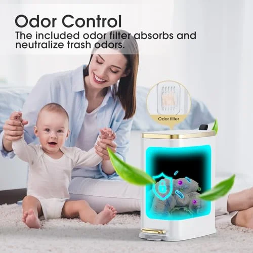 CEROELDA Small Bathroom Trash Can with Lid Soft Close-5L/1.3 Gal Stainless Steel Garbage Can-Step Pedal Wastebasket Slim Trash Bin for Office
