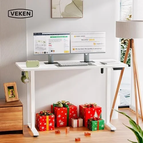 Veken 55 Inch Large Electric Standing Desk - Sit to Stand Up, Heights Adjustable, Work Home Office Computer Table for Study, Walking Pad, Writing, and