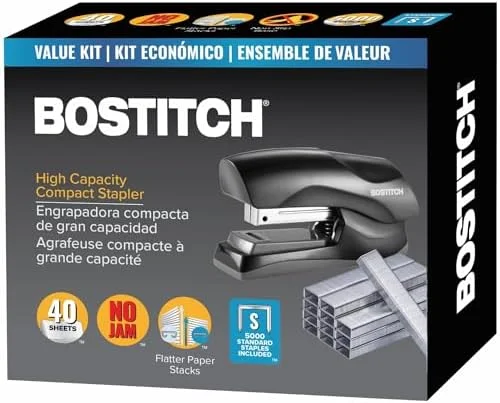 Bostitch Office Heavy Duty 40 Sheet Stapler with 5 - 000 Staples, Small Stapler Size, Fits into the Palm of Your Hand, Value Pack, Black (B175-BLK-VP)