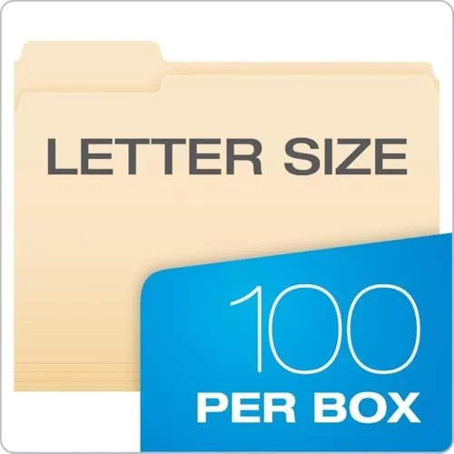Pendaflex File Folders - 100 Pack, Durable Manila Folders, Letter Size (8.5" x 11"), 3 Top Tabs for Easy Labeling, Everyday Filing Essential for