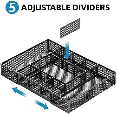 Marbrasse Expandable Desk Drawer Organizer, Mesh Drawer Organizer Tray with 10 Adjustable Compartments, Desk Organizers and Accessories, 5 Dividers