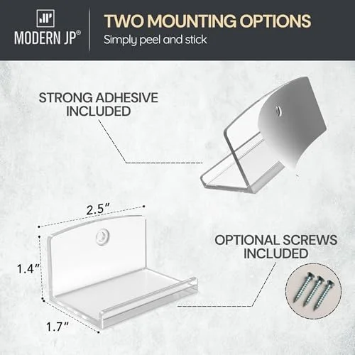 Modern JP Adhesive Vinyl Wall Mount (4-Pack) – Strong Hold Record Holder Wall, Record-Safe Easy Installation, Album Wall Mount for 1LP and 2LP – Clear