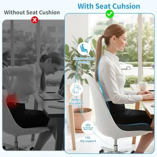 TranquilRelax Large Seat Cushion - Memory Foam Cushion for Long Sitting Hours on Office Chair, Car Seat, Non-Slip Chair Pad for Sciatica, Coccyx