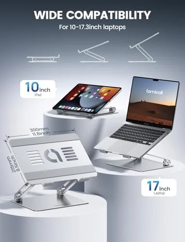 Lamicall Adjustable Laptop Stand, Portable Laptop Riser, Aluminum Laptop Stand for Desk Foldable, Ergonomic Computer Notebook Holder for MacBook Air
