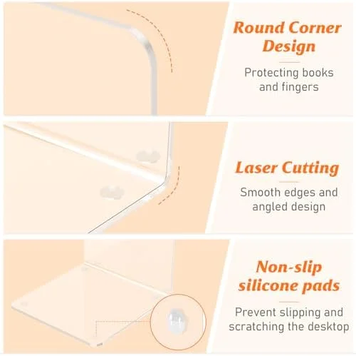 Acrylic Bookends 4 Pcs - Clear Book Ends for Shelves, Transparent Bookend Organizer, Book Holder Stand Decorative, Book Stoppers for Heavy Duty Books