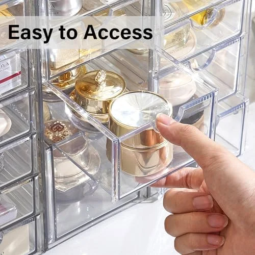 Prsildan Acrylic Drawer Makeup Organizer with 6 Drawers (Not for Baby Bottle) - Set of 2 Office Desk Organizers Accessories, Clear Stackable Storage