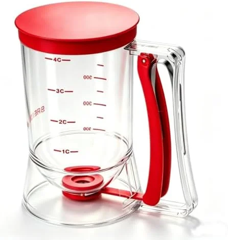 BBSTARZ Pancake Batter Dispenser – 4-Cup Batter Dispenser with Squeeze Handle & Measuring Marks for Pancakes, Waffles, Muffins, Crepes & Cupcakes –