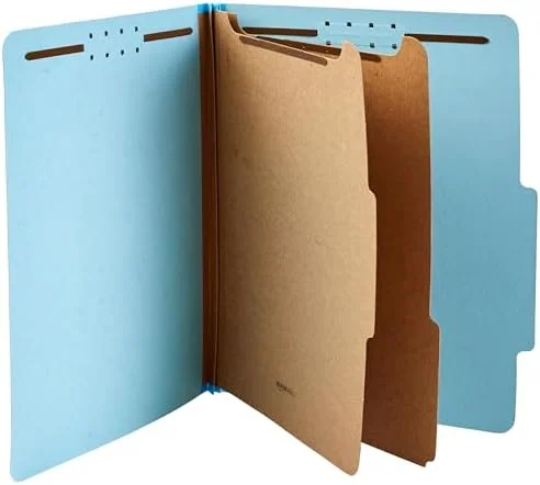Amazon Basics Classification Folder with Prongs, 100% Recycled, 2 Dividers, 2" Embedded Fasteners, Letter Size, for Documents Organization, Light