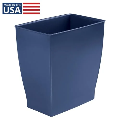 iDesign Small Plastic Bathroom Trash Can, Slim Rectangle Garbage Bin for Bedroom, Office, Dorm, Navy Blue