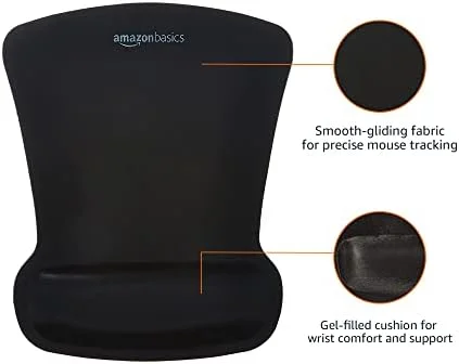 Amazon Basics Irregular Ergonomic Gel Computer Mouse Pad with Wrist Support, Non-Slip, 10.1L x 8.1W inches, Black