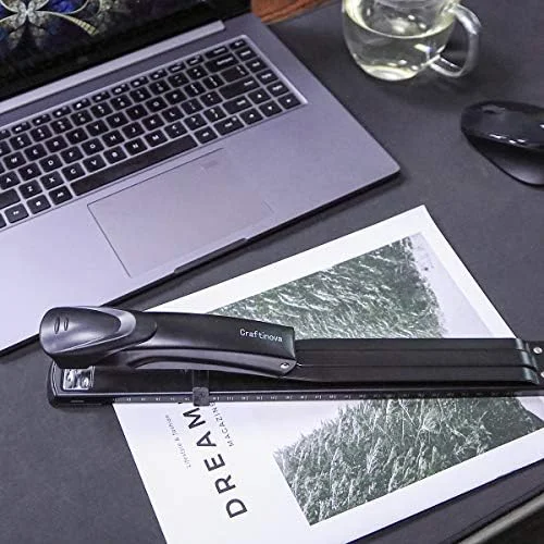 Long Reach Stapler - with 2000 Staples & Stapler Remover Full Strip，20-25 Sheet Capacity, with Built-in Ruler and Adjustable Locking Paper Guide