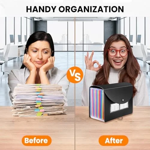 Sooez Accordion File Organizer - 13 Pockets Expanding File Folder, Portable Monthly Paper Bill Tax Receipt Organizer, Letter A4 Size Document Holder