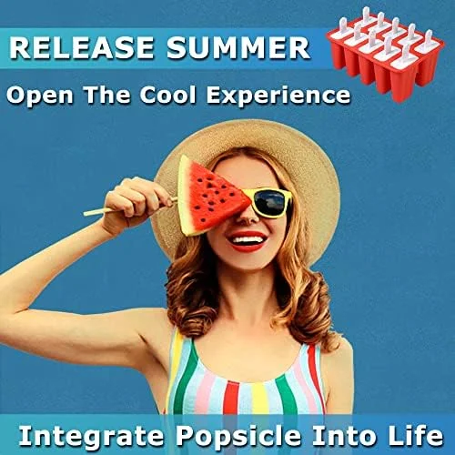 Silicone Popsicle Molds 10-cavity - DIY Ice Pop Mold for Kids Adult Teens, BPA Free Ice Cream Molds for Party Yogurt Juice Smoothies Sticks