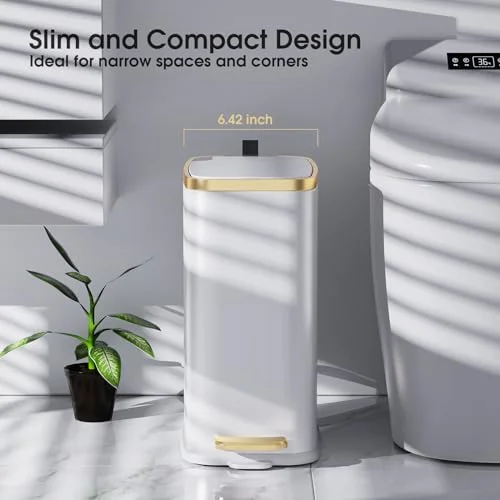 CEROELDA Small Bathroom Trash Can with Lid Soft Close-5L/1.3 Gal Stainless Steel Garbage Can-Step Pedal Wastebasket Slim Trash Bin for Office