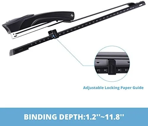 Long Reach Stapler - with 2000 Staples & Stapler Remover Full Strip，20-25 Sheet Capacity, with Built-in Ruler and Adjustable Locking Paper Guide