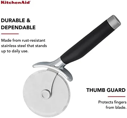 KitchenAid Classic Pizza Wheel with Sharp Blade For Cutting Through Crusts, Pies and More, Built In Finger Guard for Safety and Comfort Grip to