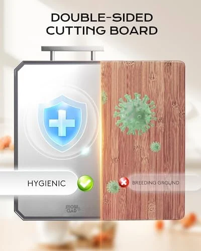 SNOWCLAD Stainless Steel Cutting Board - Double Sided Steel Bread Boards for kitchen, Stainless Steel/Wheat straw pp Large Board for meat, non toxic
