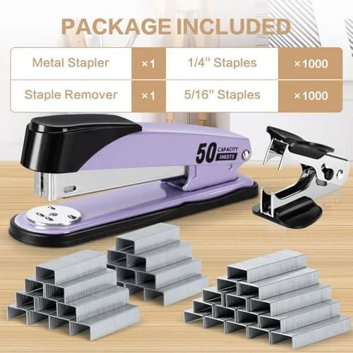 Deli Stapler Heavy Duty - Full Strip Staplers for Desk with 2000 Staples and Staple Remover, 50 Sheet Capacity, No Jam, Non-Slip Office Stapler with