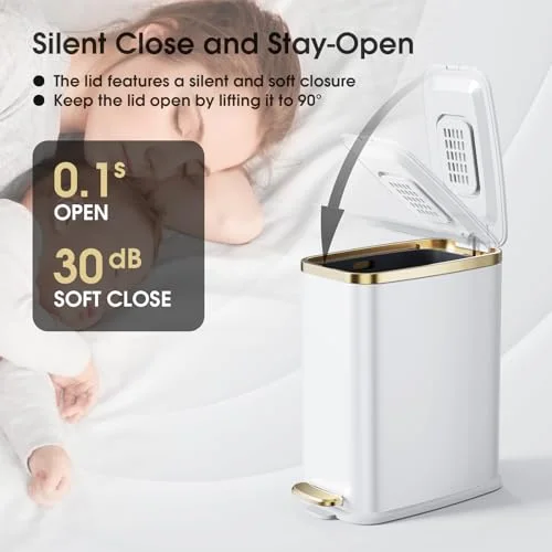 CEROELDA Small Bathroom Trash Can with Lid Soft Close-5L/1.3 Gal Stainless Steel Garbage Can-Step Pedal Wastebasket Slim Trash Bin for Office