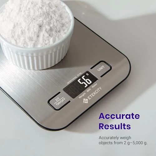 Etekcity Food Kitchen Scale - Digital Grams and Ounces for Weight Loss, Baking, Cooking, Keto and Meal Prep, LCD Display, Medium, 304 Stainless Steel