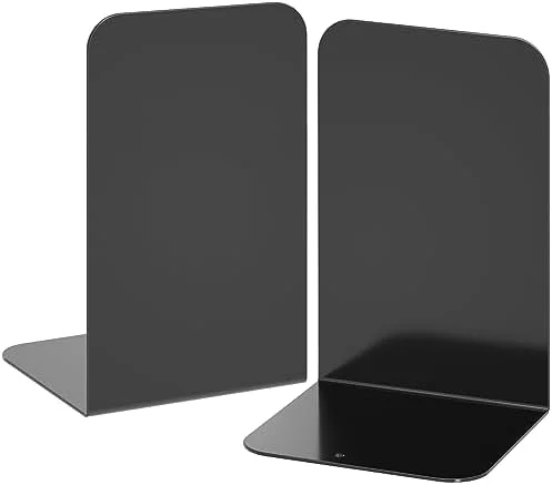 VFINE Bookends 1 Pair, Black Metal Book Ends, Heavy Bookends for Shelves, Book Stopper for Heavy Books, Book Organizer for Home Office School Supplies