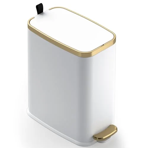CEROELDA Small Bathroom Trash Can with Lid Soft Close-5L/1.3 Gal Stainless Steel Garbage Can-Step Pedal Wastebasket Slim Trash Bin for Office