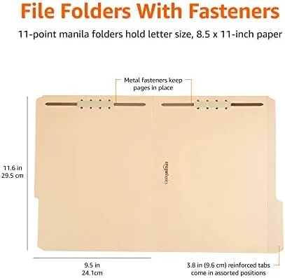 Amazon Basics Manila File Folders with Fasteners for Organized Filing - Letter Size, 100-Pack