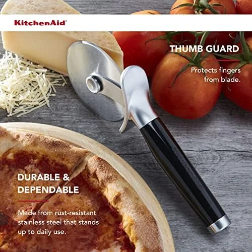 KitchenAid Classic Pizza Wheel with Sharp Blade For Cutting Through Crusts, Pies and More, Built In Finger Guard for Safety and Comfort Grip to
