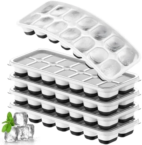 Ice Cube Tray 5 Pack, Stackable Silicone Ice Cube Trays with Lid– Easy Release Reusable Ice Tray, BPA-Free Rectangular Ice Cube Mold Set for