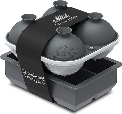 Samuelworld Large Silicone Premium Ice Trays - 2-Pack Combo, 2 Inches Big Cubes & 2.5 Inches Sphere Ice Molds - BPA Free, Craft Ice Maker for Gifting