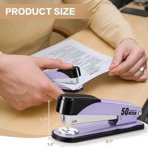 Deli Stapler Heavy Duty - Full Strip Staplers for Desk with 2000 Staples and Staple Remover, 50 Sheet Capacity, No Jam, Non-Slip Office Stapler with