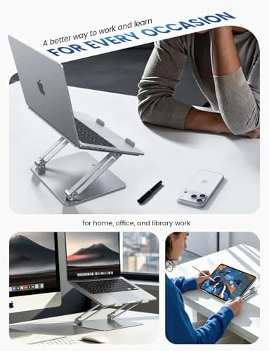 Lamicall Adjustable Laptop Stand, Portable Laptop Riser, Aluminum Laptop Stand for Desk Foldable, Ergonomic Computer Notebook Holder for MacBook Air